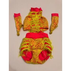 Pumpers Dancewear Yellow/Pink Fringe Jazz Costume Dancewear Size M Child Gloves
